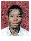 Passport-style portrait photo of a young man in a white shirt against a red background