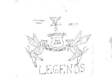 Pupil’s drawing of a school crest held by two winged zebras above the word LEGENDS