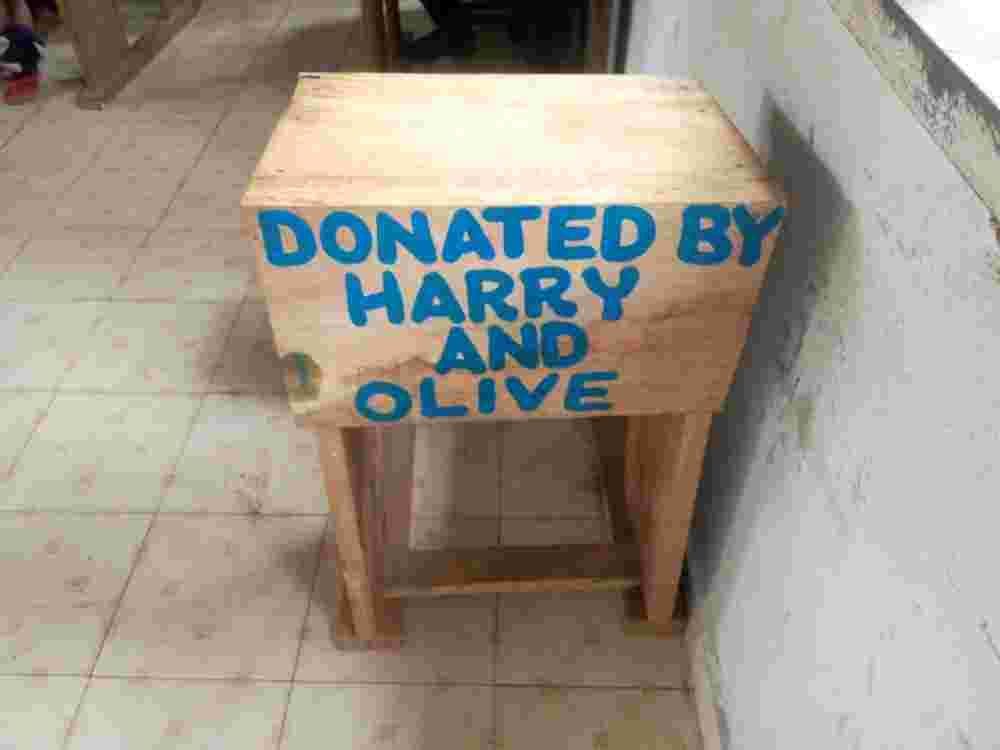A single desk painted Donated by Harry and Olive