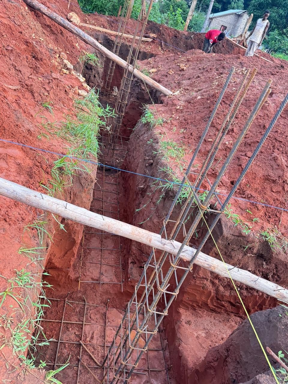 Steel reinforcement set into a foundation trench