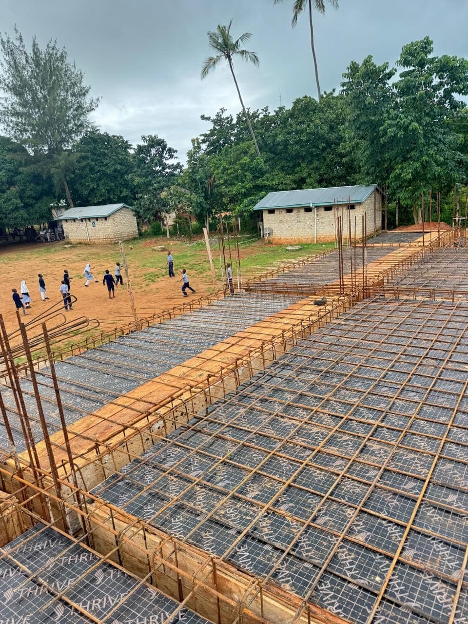 Steel mesh laid over the formwork for the concrete roof slab