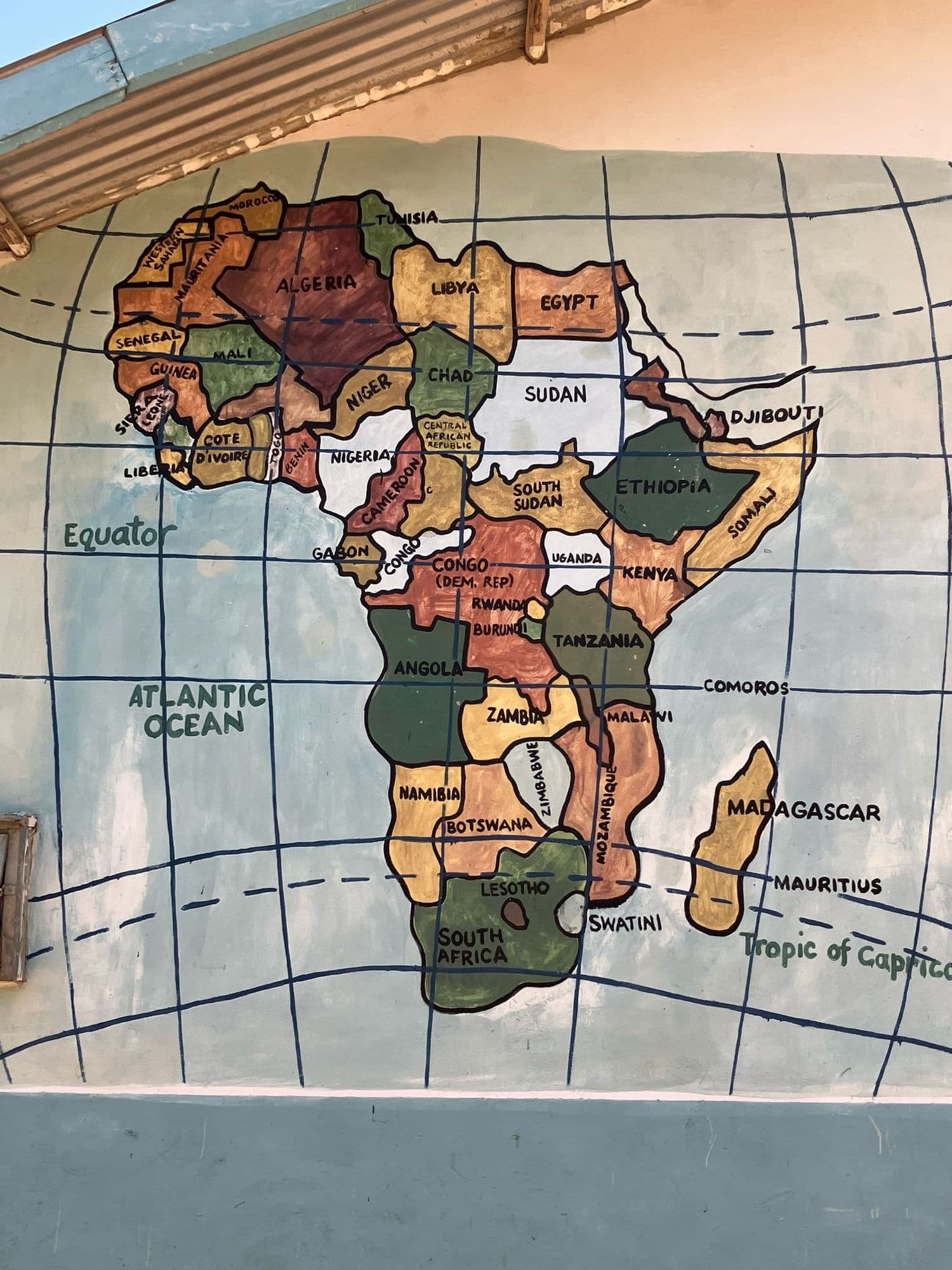 A map of Africa painted on a school wall